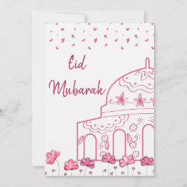 Niedliche Blumenrosa Moschee Islamisches Eid Mubar Feiertagskarte