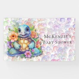 Niedliche Blumenschildkröte und Bläschen Babydusch Banner