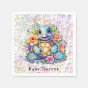 Niedliche Blumenschildkröte und Bläschen Babydusch Serviette