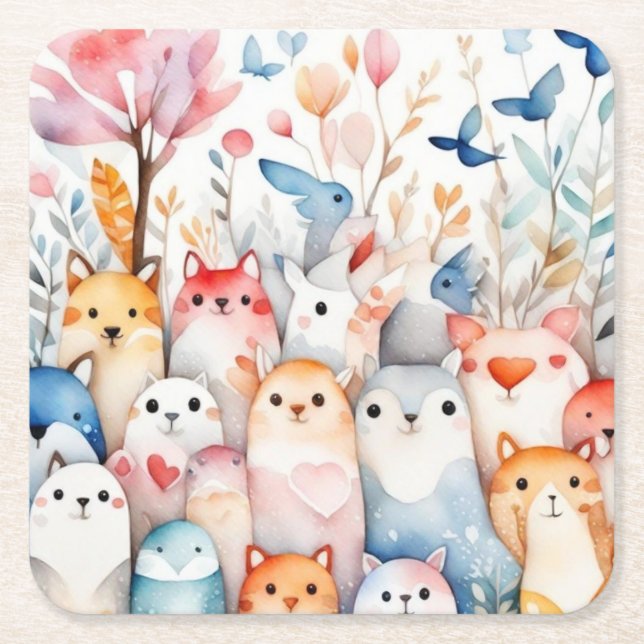 Niedliche Blumentiere niedliche Gestaltung Rechteckiger Pappuntersetzer (Vorderseite)