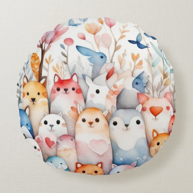 Niedliche Blumentiere niedliche Gestaltung Rundes Kissen (Vorderseite)