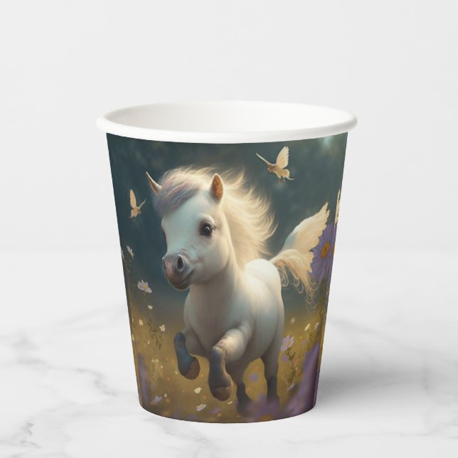 Niedliche Blumenzwiebeln fliegen wenig Pony Papier Pappbecher (Vorderseite)