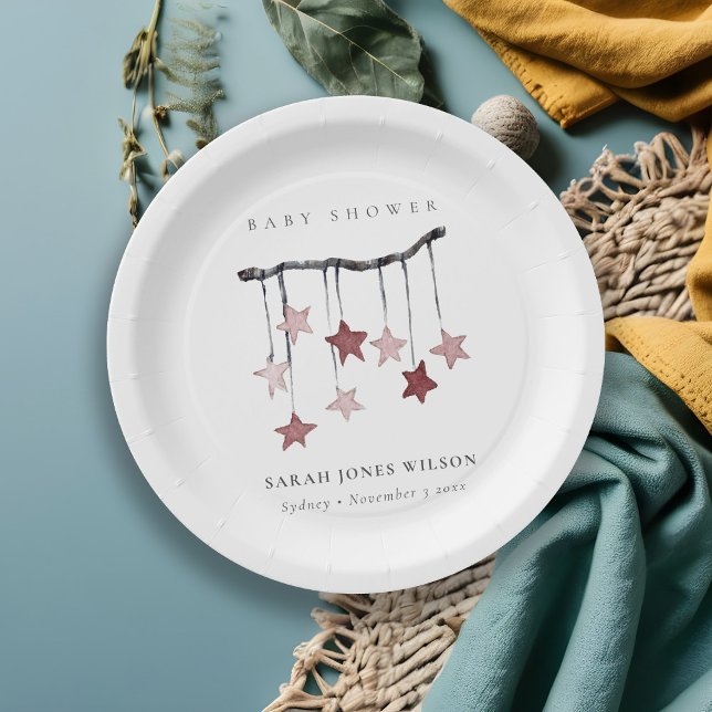 Niedliche Blush Pink Star Mobile Baby Dusche Pappteller (Von Creator hochgeladen)