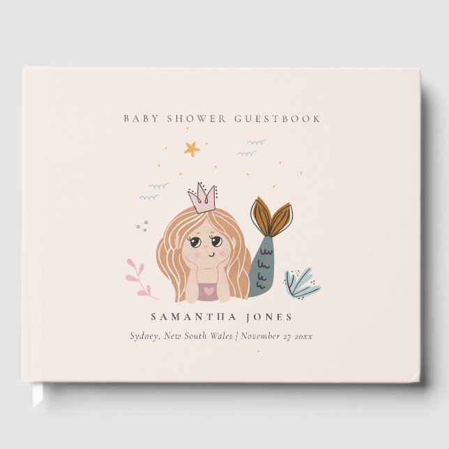 Niedliche Blush Sea Meerjungfrau Girl Babydusche Gästebuch (Vorderseite)