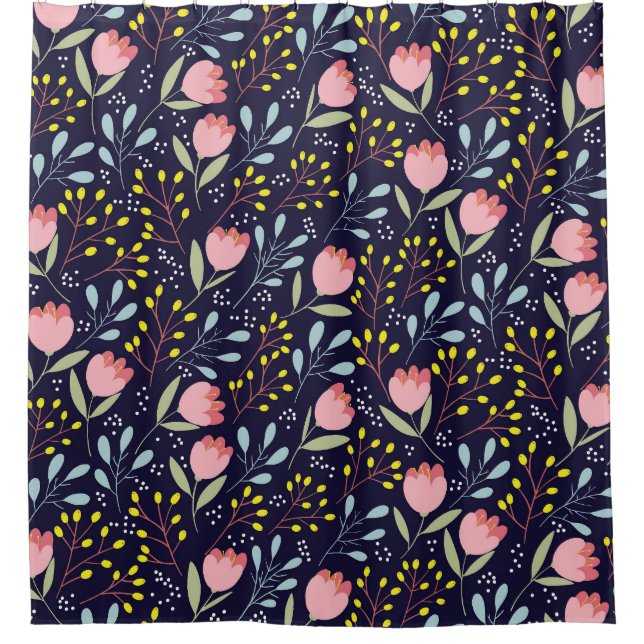 Niedliche Blüte: Farbenfrohe Blume Muster. Duschvorhang (Vorderseite)