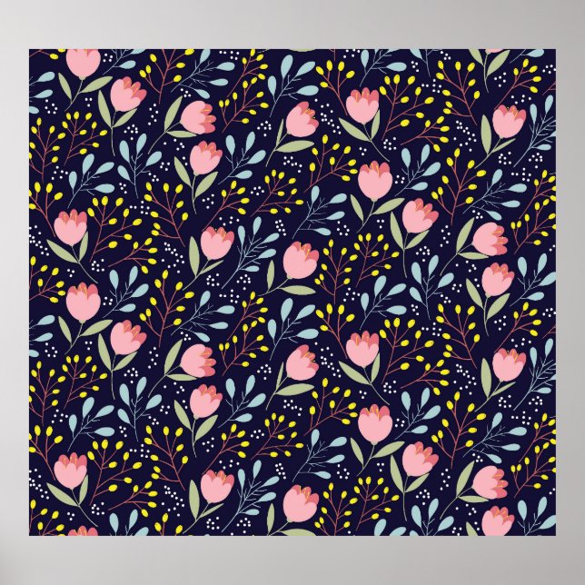 Niedliche Blüte: Farbenfrohe Blume Muster. Poster (Vorne)