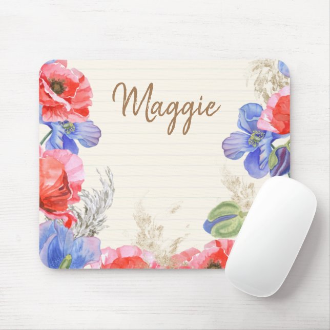 Niedliche Blüte mit mit Monogramm Aquarellfarben Mousepad (Mit Mouse)