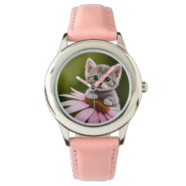 Niedliche Blütenkatze Armbanduhr