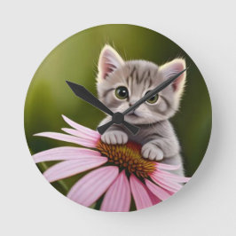 Niedliche Blütenkatze Runde Wanduhr