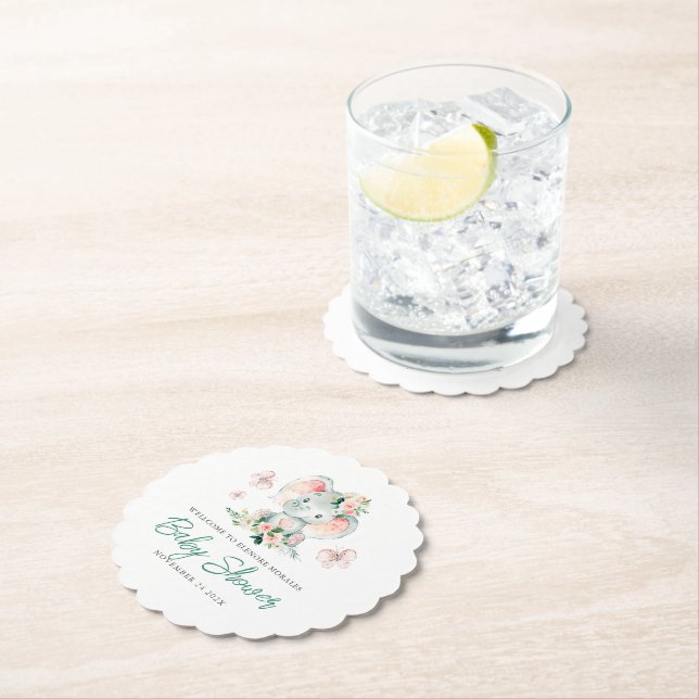 Niedliche Blütenlephant-Babydusche Untersetzer (Vor Ort)