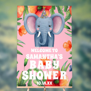 Niedliche Blütenlephant Pink Babydusche Empfang Acrylschild