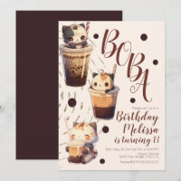 Niedliche Boba Cat Cartoon Geburtstagsparty