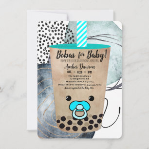 Niedliche Boba Tea Babydusche für Jungen Einladung