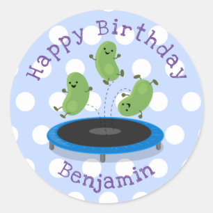 Niedliche Bohnen Springen Trampolin Cartoon Abbild Runder Aufkleber