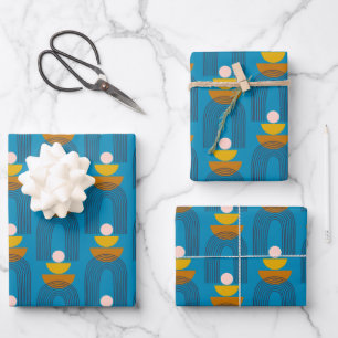 Niedliche Boho-Arkadenformen in Blau und Gelb Geschenkpapier Set
