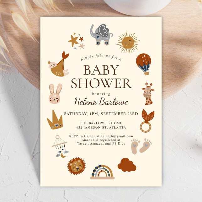 Niedliche Boho Babydusche Einladung (Cute Elegant Boho Baby Shower Invitation)