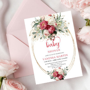 Niedliche Boho Burgunder-Rosa Grün Gold Florales B Einladung
