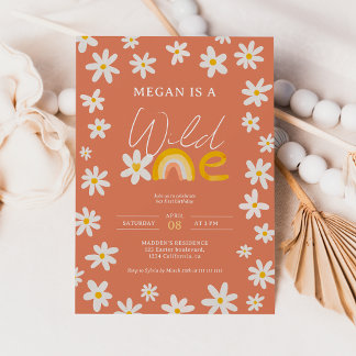 Niedliche boho daisu Regenbogen wild 1. Geburtstag Einladung