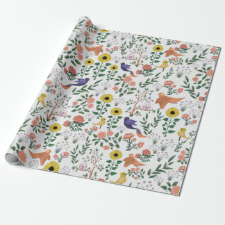 Niedliche Boho farbenfrohe Vögel und Blumenmuster Geschenkpapier