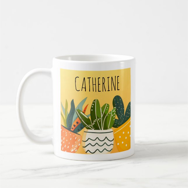 Niedliche Boho gepotted Pflanze Personalisierte Pf Kaffeetasse (Links)