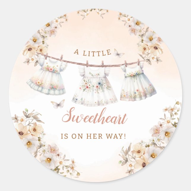 Niedliche Boho Kleidung Girl Babydusche Runder Aufkleber (Vorderseite)