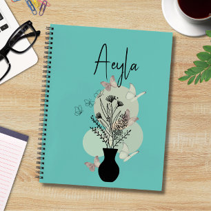 Niedliche Boho Line Art Blume und Schmetterlinge A Notizbuch