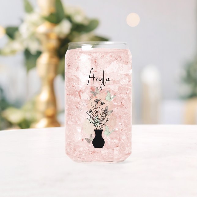 Niedliche Boho Line Art Blume und Schmetterlinge Dosenglas (Insitu (Hochzeit))