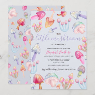Niedliche boho pastellfarbene Pilze Aquarell Babyd Einladung