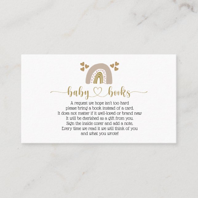 Niedliche Boho Rainbow Book Request Baby Showkarte Visitenkarte (Vorderseite)