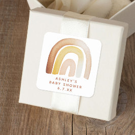 Niedliche Boho Rainbow Gender Neutral Baby Shower Quadratischer Aufkleber