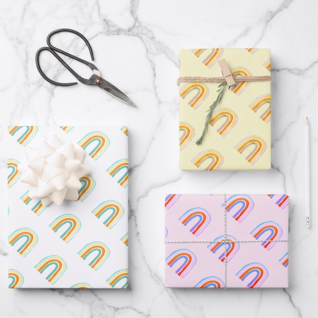 Niedliche Boho Regenbogen zeichnend Wrapping Paper Geschenkpapier Set (Vorderseite)