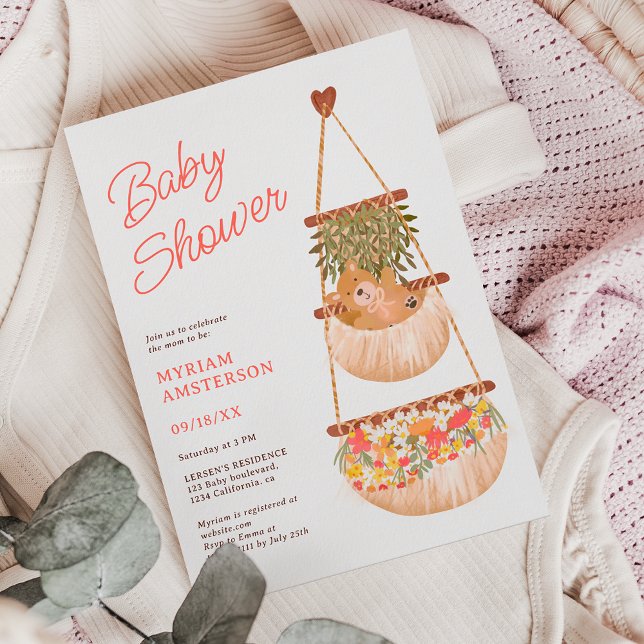 Niedliche Boho-Teddybär geschlechtsneutrale Babydu Einladung (Cute boho teddy bear gender neutral baby shower invitation)