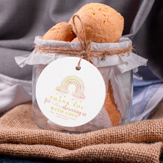 Niedliche Boho Whimsical Rainbow Girl Baby Dusche Geschenkanhänger (Cute Boho Whimsical Rainbow Girl Baby Shower Favor Tags)