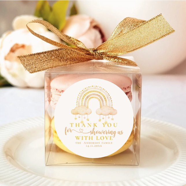 Niedliche Boho Whimsical Rainbow Girl Baby Dusche Runder Aufkleber (Girl boho baby shower stickers)