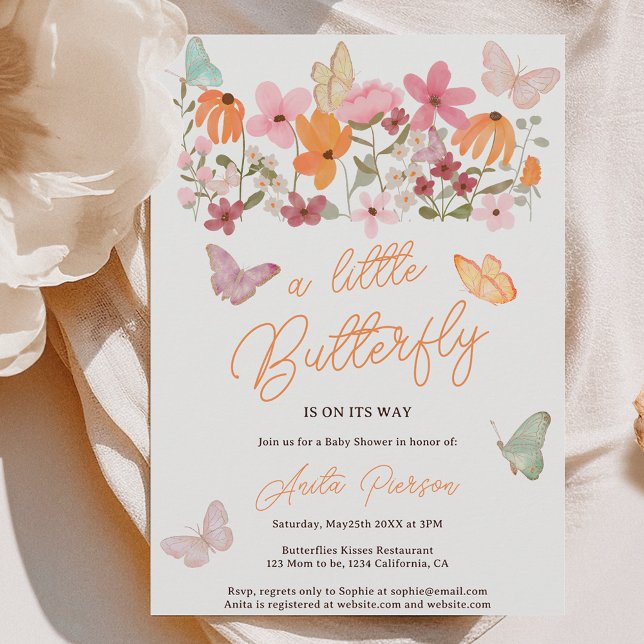 Niedliche Boho-Wildblumen kleine Schmetterlingsdus Einladung (Cute boho wildflowers little butterfly baby shower invitation)