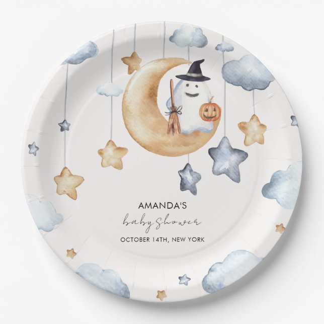 Niedliche Boo Moon Stars Kinderdusche Pappteller (Vorderseite)