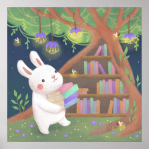 Niedliche Bookaholic Bunny Illustration Poster