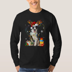 Niedliche Border Collie Dog Lights Weihnachtsmannm T-Shirt
