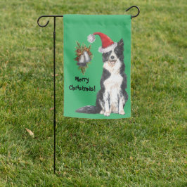 Niedliche Border Collie mit Weihnachtsmannmütze Aq