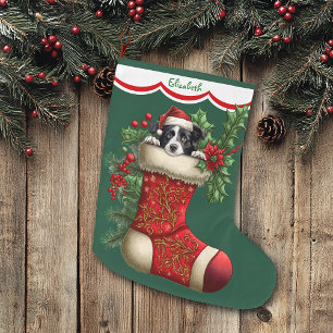 Niedliche Border Collie Peeking Großer Weihnachtsstrumpf