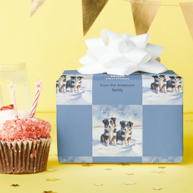 Niedliche Border Collie Welpen im Schnee Welpen We Geschenkpapier (Geburtstagsparty)