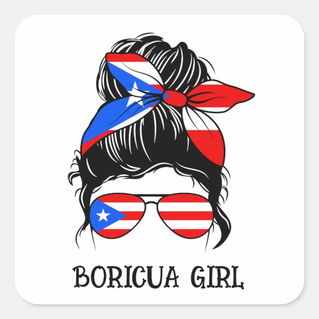 Niedliche Boricua Girl Puerto Rico Flag Quadratischer Aufkleber (Vorderseite)