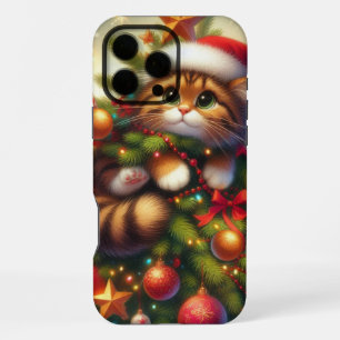 Niedliche, bösartige Katze im Weihnachtsbaum iPhone 16 Pro Max Hülle
