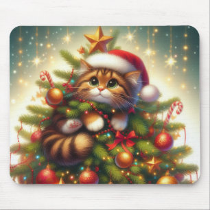 Niedliche, bösartige Katze im Weihnachtsbaum Mousepad