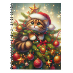 Niedliche, bösartige Katze im Weihnachtsbaum Notizblock