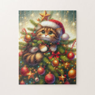 Niedliche, bösartige Katze im Weihnachtsbaum Puzzle