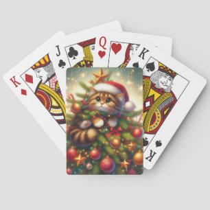 Niedliche, bösartige Katze im Weihnachtsbaum Spielkarten