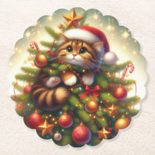 Niedliche, bösartige Katze im Weihnachtsbaum Untersetzer