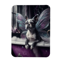 Niedliche Boston Terrier Fairy in einer Lila Badew Magnet