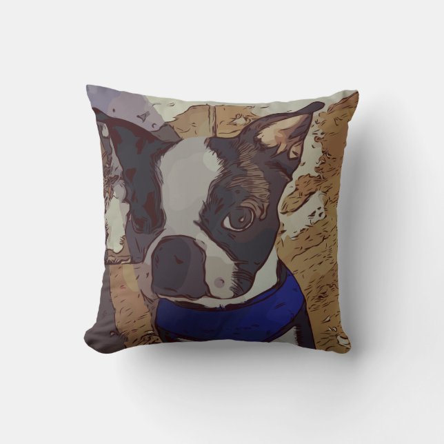 Niedliche Boston-Terrier-Kunst Kissen (Vorderseite)